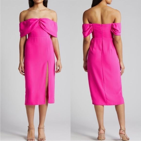 Amanda Uprichard Darien Off the Shoulder Cocktail Dress Hot Pink XS NWT $ 298 - Picture 1 of 5